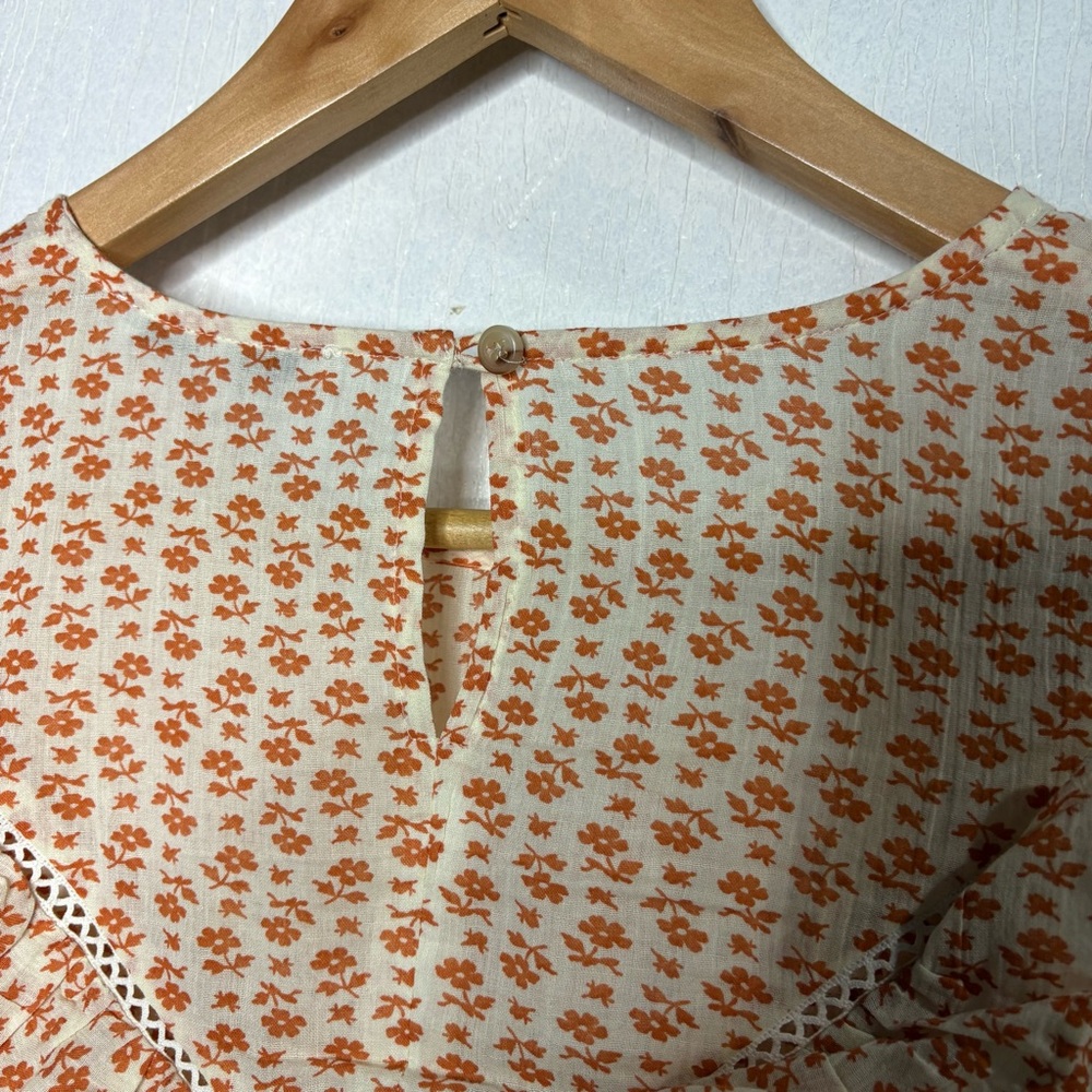 Madewell Floral Ruffle Blouse in Cream and Orange - Picture 10 of 13
